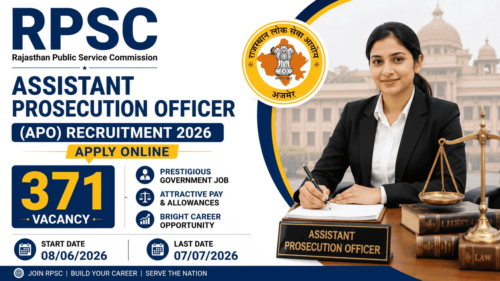 RPSC Assistant Prosecution Officer (APO) Recruitment 2026 - Apply Online